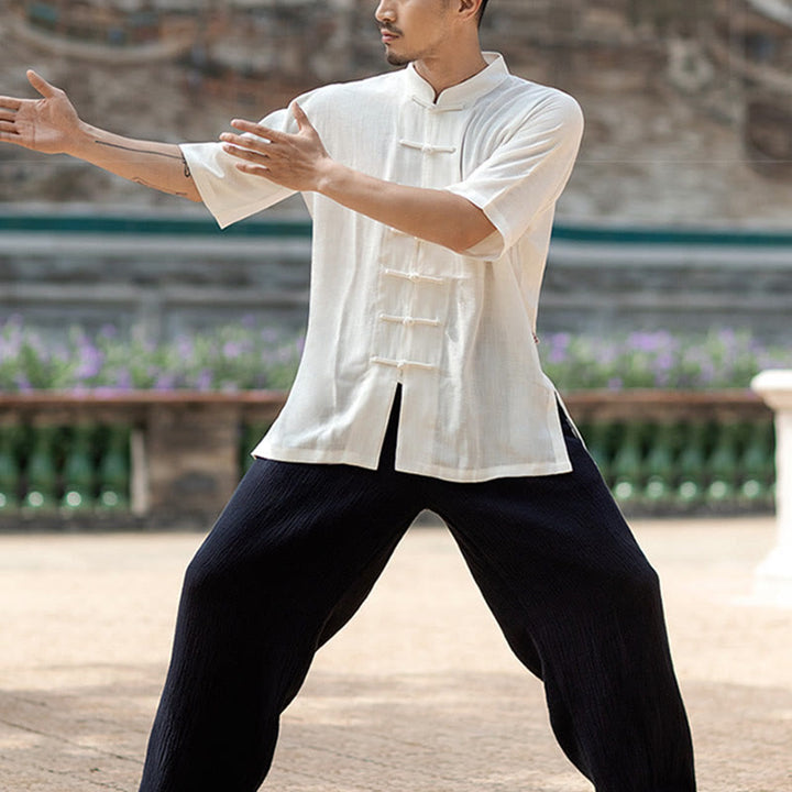 Buddha Stones Colore Solido Rana-Bottone Meditazione Preghiera Spirituale Zen Tai Chi Qigong Pratica Unisex Abbigliamento Set