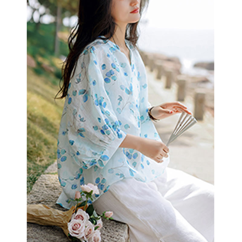 Maglietta larga con maniche a lanterna e motivo a Buddha Stones - image 6