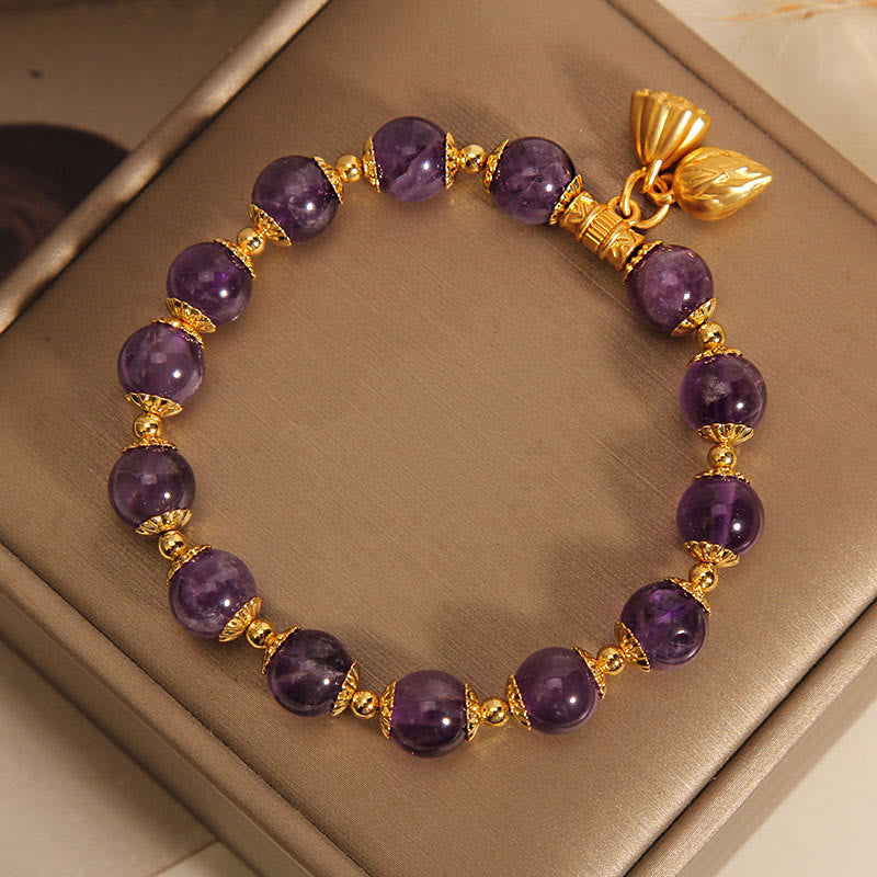 Braccialetto spirituale di guarigione del loto di ametista naturale Buddha Stones