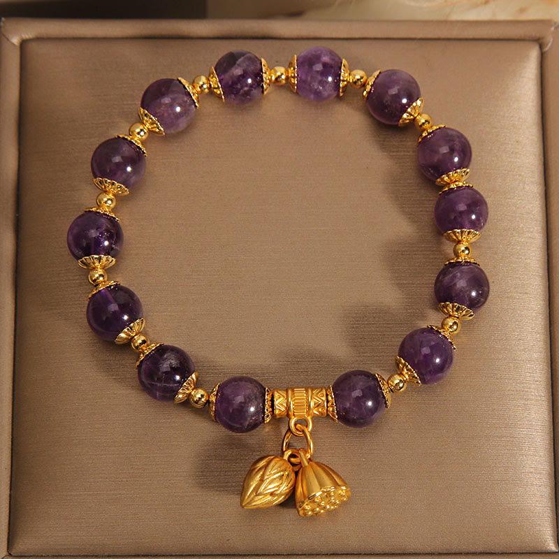 Braccialetto spirituale di guarigione del loto di ametista naturale Buddha Stones