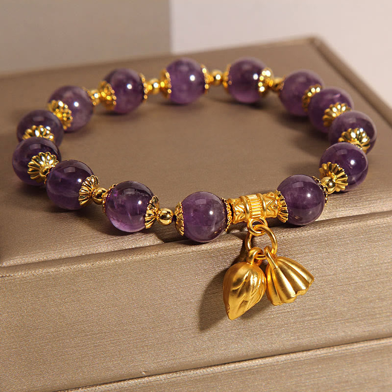 Braccialetto spirituale di guarigione del loto di ametista naturale Buddha Stones
