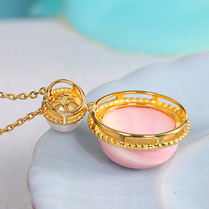 Buddha Stones 925 Sterling Silver Queen Conch Shell Pearl Luck Blessing Orecchini Collana Ciondolo Gioielli Set