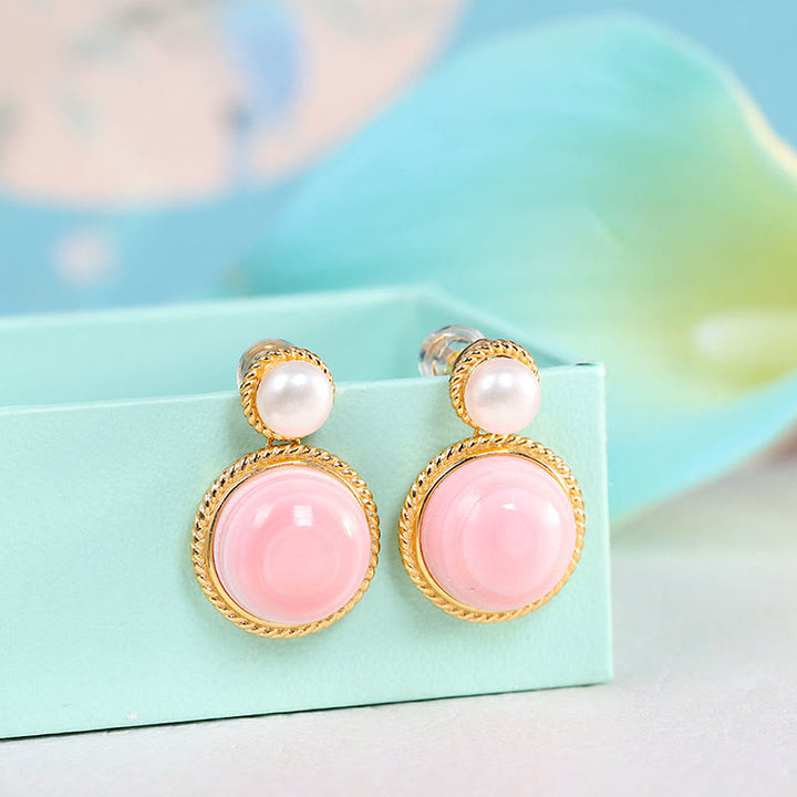 Buddha Stones 925 Sterling Silver Queen Conch Shell Pearl Luck Blessing Orecchini Collana Ciondolo Gioielli Set