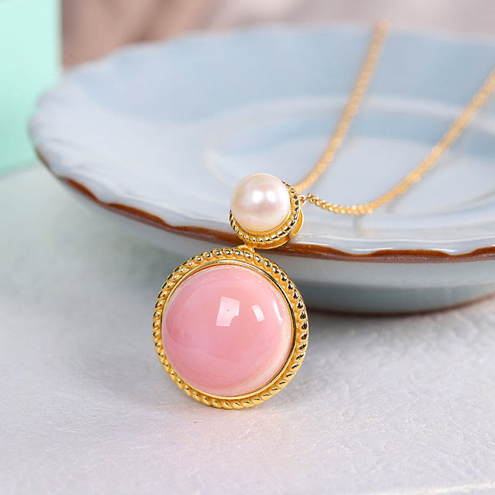 Buddha Stones 925 Sterling Silver Queen Conch Shell Pearl Luck Blessing Orecchini Collana Ciondolo Gioielli Set
