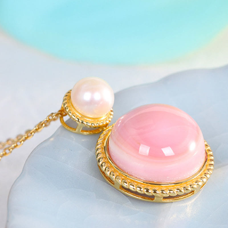 Buddha Stones 925 Sterling Silver Queen Conch Shell Pearl Luck Blessing Orecchini Collana Ciondolo Gioielli Set