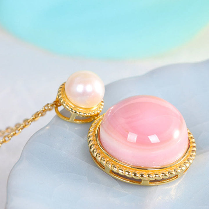 Buddha Stones 925 Sterling Silver Queen Conch Shell Pearl Luck Blessing Orecchini Collana Ciondolo Gioielli Set
