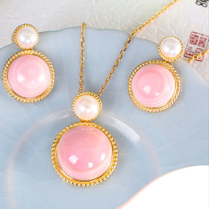 Buddha Stones 925 Sterling Silver Queen Conch Shell Pearl Luck Blessing Orecchini Collana Ciondolo Gioielli Set