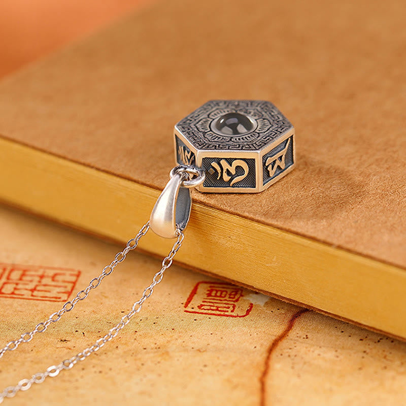 Collana con ciondolo a proiezione d'amore Buddha Stones in argento sterling 990 tibetano Om Mani Padme Hum Lotus