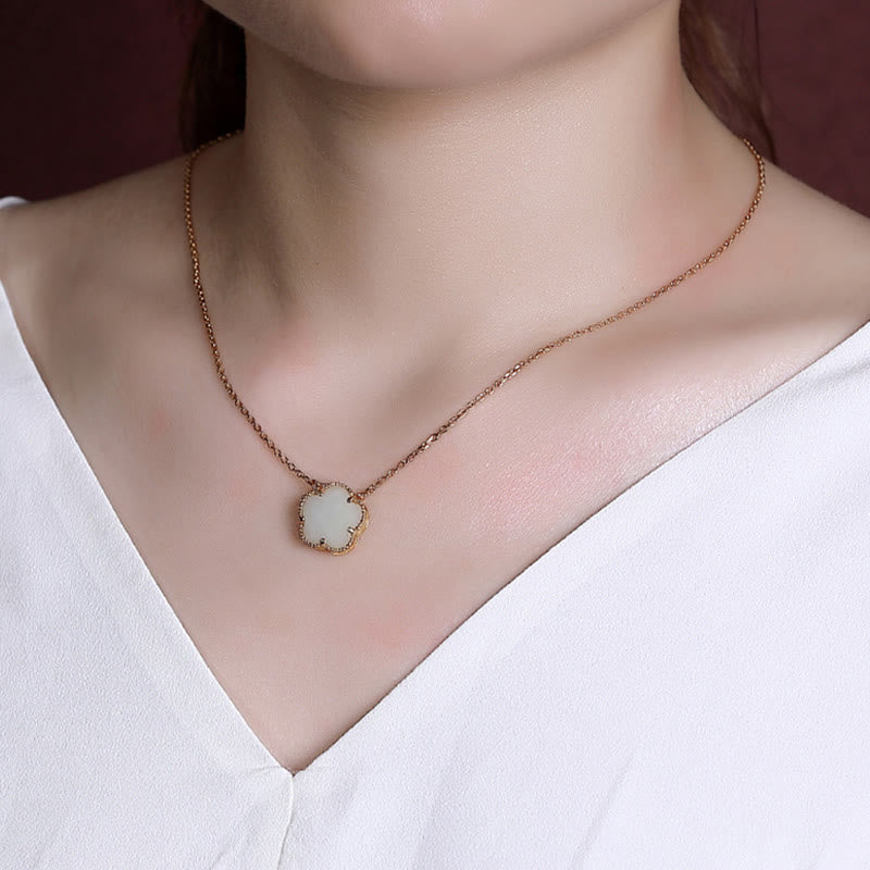 Buddha Stones 925 Sterling Silver Placcato Oro Naturale Hetian Giada Fiore Fortuna Collana Ciondolo Anello Set