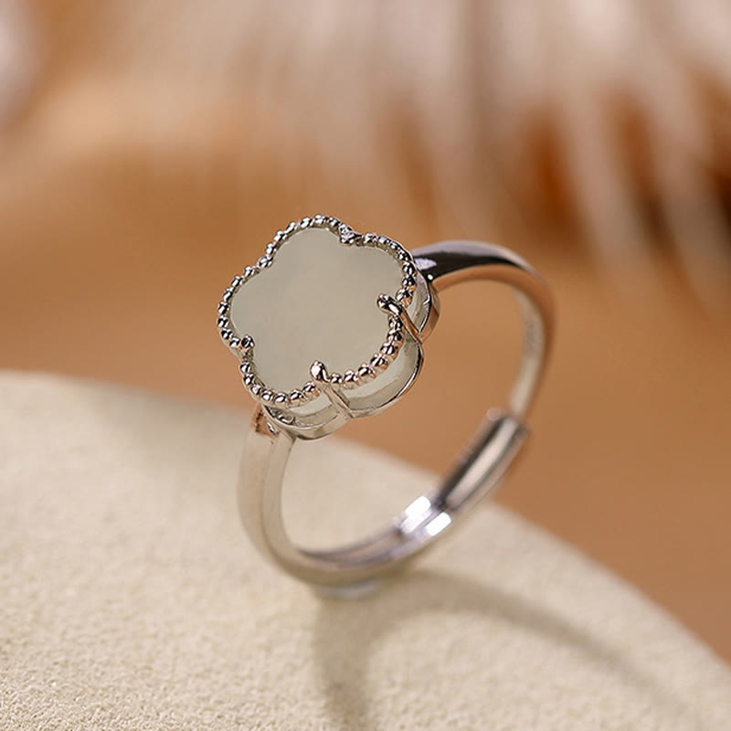 Buddha Stones 925 Sterling Silver Placcato Oro Naturale Hetian Giada Fiore Fortuna Collana Ciondolo Anello Set