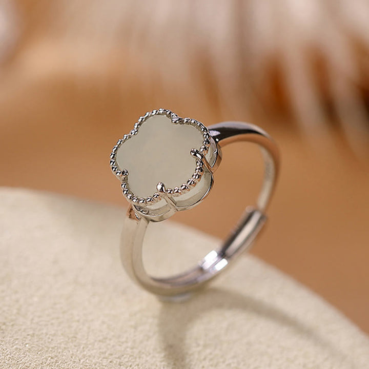 Buddha Stones 925 Sterling Silver Placcato Oro Naturale Hetian Giada Fiore Fortuna Collana Ciondolo Anello Set