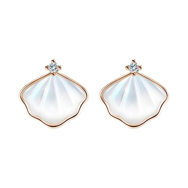 Buddha Stones 925 Sterling Silver Tridacna Pietra Conchiglia Benedizione Collana Ciondolo Bracciale Orecchini Gioielli Set - Oro rosa - Orecchini - image 6