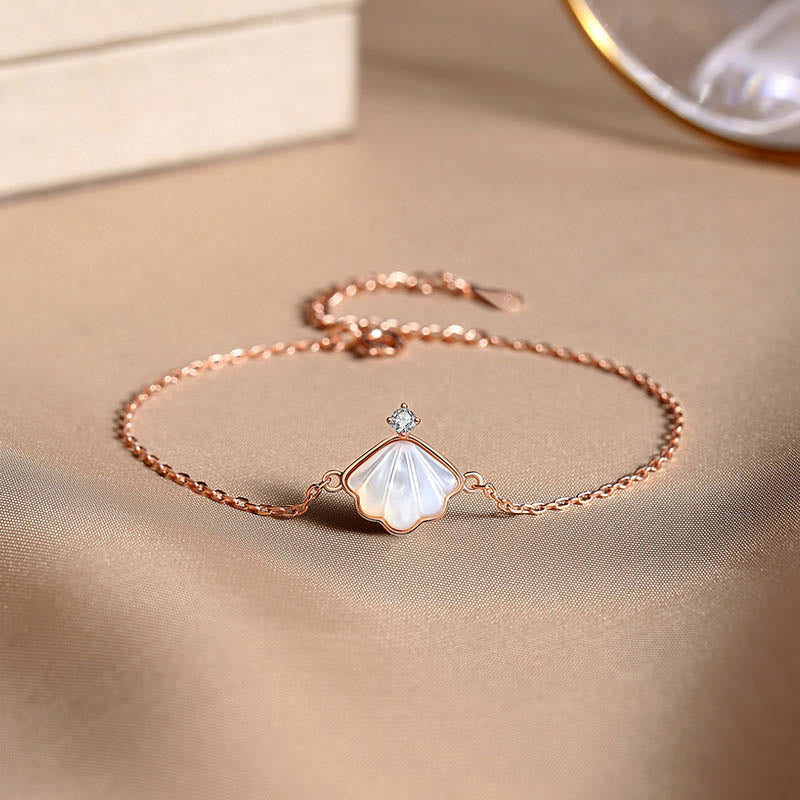 Buddha Stones 925 Sterling Silver Tridacna Pietra Conchiglia Benedizione Collana Ciondolo Bracciale Orecchini Gioielli Set - Oro rosa - Braccialetto (circonferenza polso 14-17 cm) - image 4