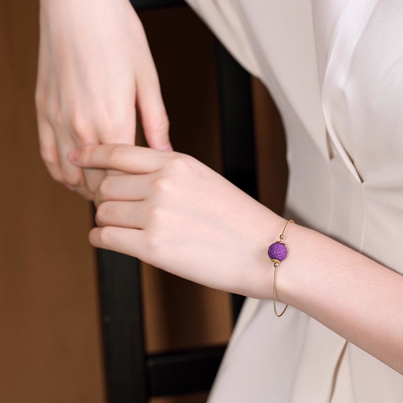 Buddha Stones 925 Sterling Silver Placcato Oro Naturale Viola Mica Pietra Rilievo Perlina Positivo Collana Ciondolo Bracciale Set