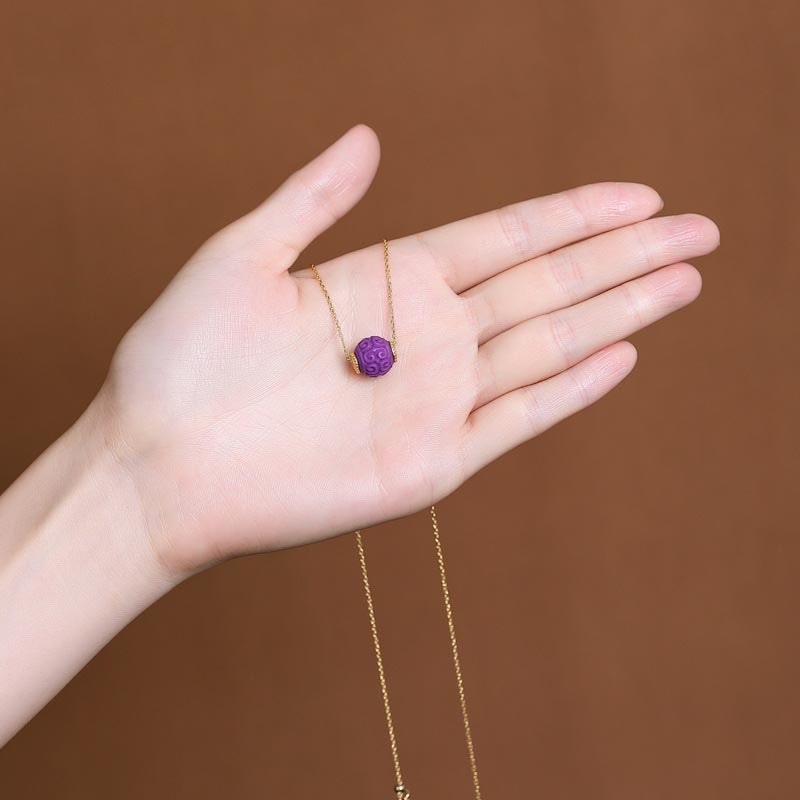 Buddha Stones 925 Sterling Silver Placcato Oro Naturale Viola Mica Pietra Rilievo Perlina Positivo Collana Ciondolo Bracciale Set