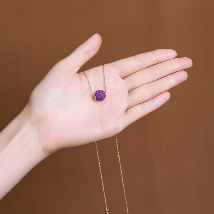 Buddha Stones 925 Sterling Silver Placcato Oro Naturale Viola Mica Pietra Rilievo Perlina Positivo Collana Ciondolo Bracciale Set