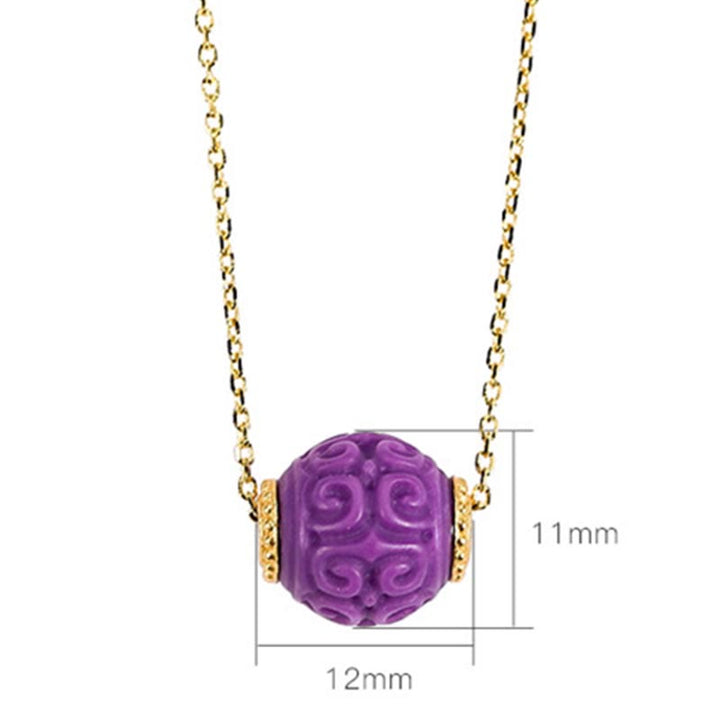 Buddha Stones 925 Sterling Silver Placcato Oro Naturale Viola Mica Pietra Rilievo Perlina Positivo Collana Ciondolo Bracciale Set