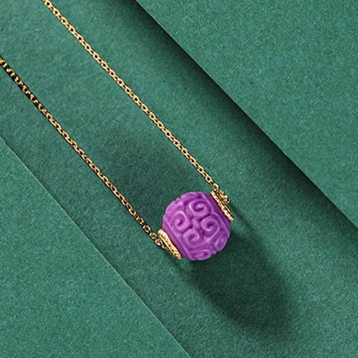 Buddha Stones 925 Sterling Silver Placcato Oro Naturale Viola Mica Pietra Rilievo Perlina Positivo Collana Ciondolo Bracciale Set