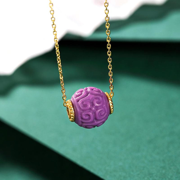 Buddha Stones 925 Sterling Silver Placcato Oro Naturale Viola Mica Pietra Rilievo Perlina Positivo Collana Ciondolo Bracciale Set