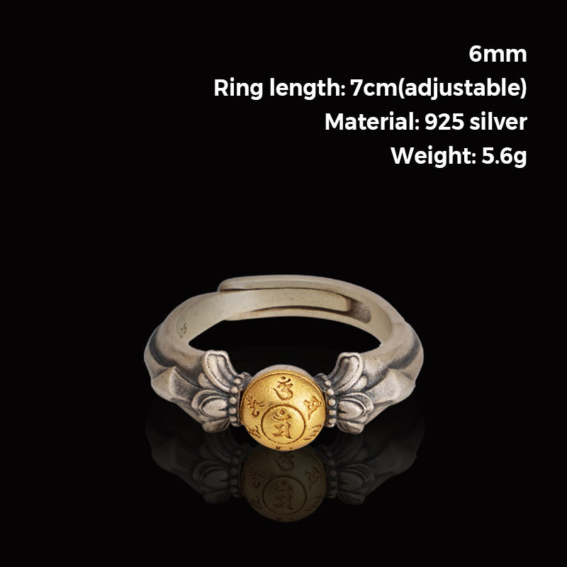Anello regolabile Buddha Stones 925 Sterling Silver Manjusri Mantra Om Mani Padme Hum Peace
