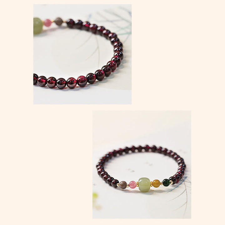 Braccialetto della passione con perline di giada e tormalina naturale di granato e Buddha Stones