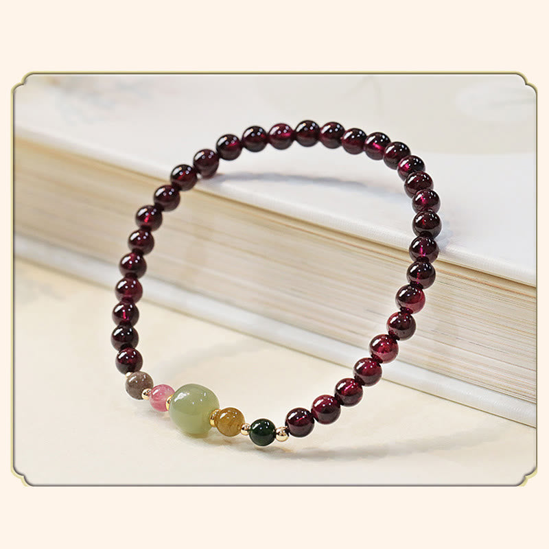Braccialetto della passione con perline di giada e tormalina naturale di granato e Buddha Stones