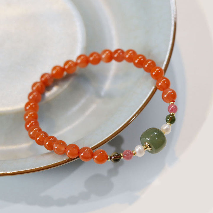 Braccialetto di fiducia e calma in agata rossa naturale Buddha Stones Hetian Jade Bead