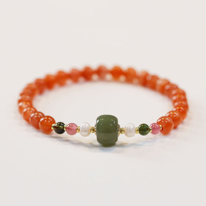Braccialetto di fiducia e calma in agata rossa naturale Buddha Stones Hetian Jade Bead