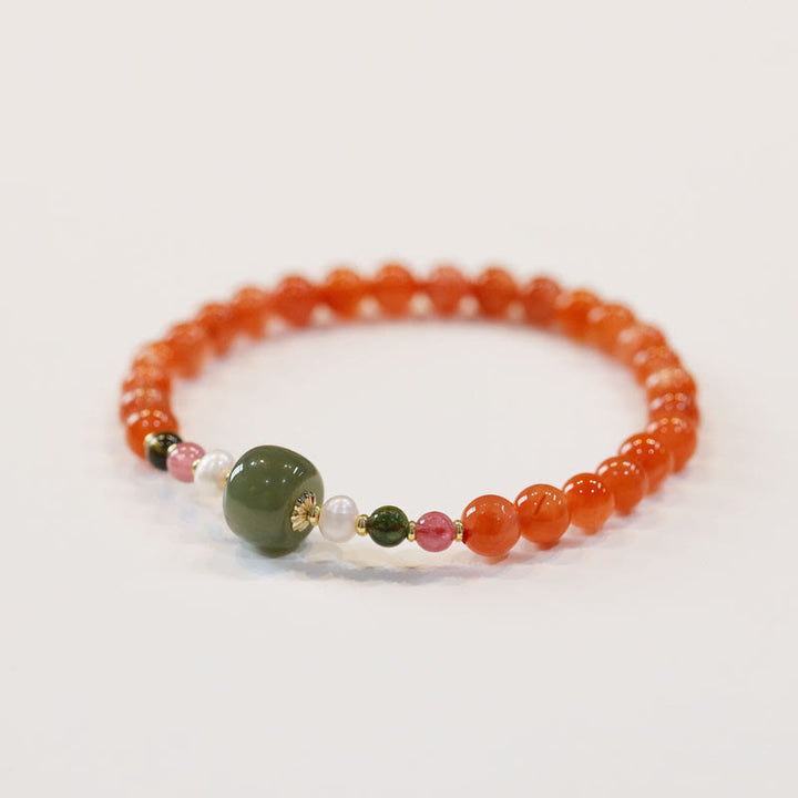 Braccialetto di fiducia e calma in agata rossa naturale Buddha Stones Hetian Jade Bead