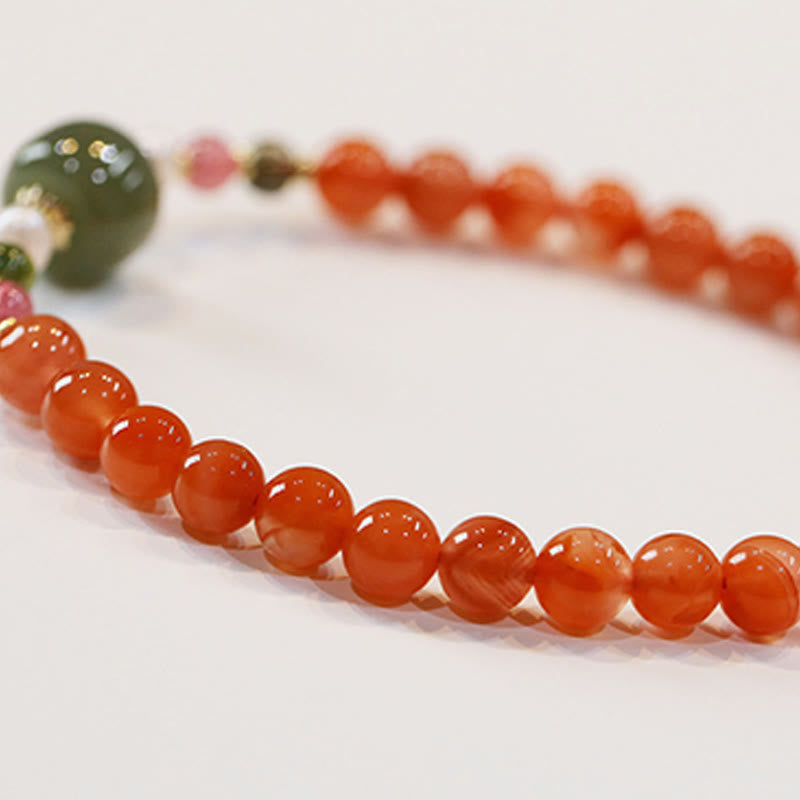 Braccialetto di fiducia e calma in agata rossa naturale Buddha Stones Hetian Jade Bead