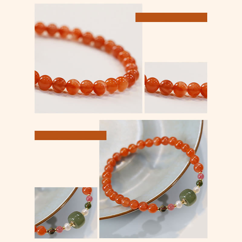 Braccialetto di fiducia e calma in agata rossa naturale Buddha Stones Hetian Jade Bead