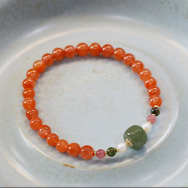 Braccialetto di fiducia e calma in agata rossa naturale Buddha Stones Hetian Jade Bead