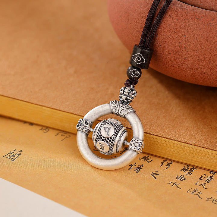 Collana con ciondolo in corda con incisione Om Mani Padme Hum in argento sterling 999 Buddha Stones