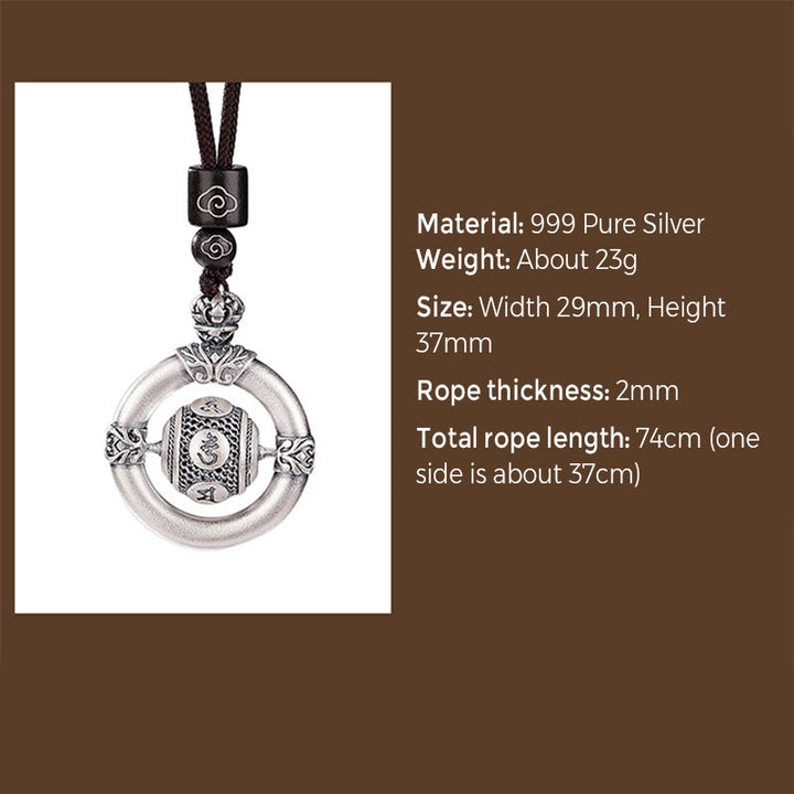 Collana con ciondolo in corda con incisione Om Mani Padme Hum in argento sterling 999 Buddha Stones