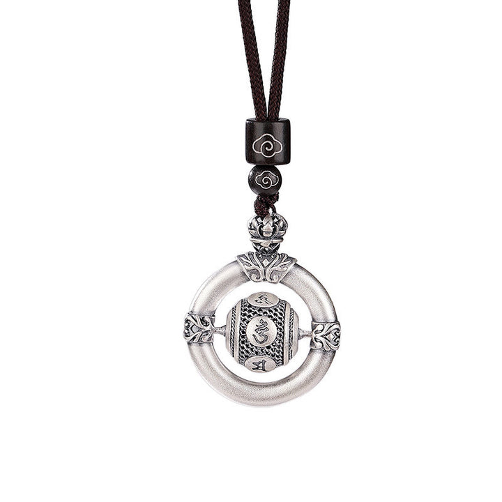 Collana con ciondolo in corda con incisione Om Mani Padme Hum in argento sterling 999 Buddha Stones