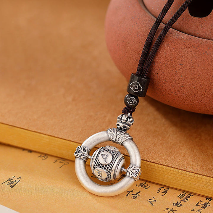 Collana con ciondolo in corda con incisione Om Mani Padme Hum in argento sterling 999 Buddha Stones