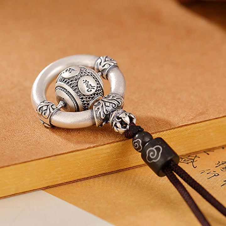 Collana con ciondolo in corda con incisione Om Mani Padme Hum in argento sterling 999 Buddha Stones