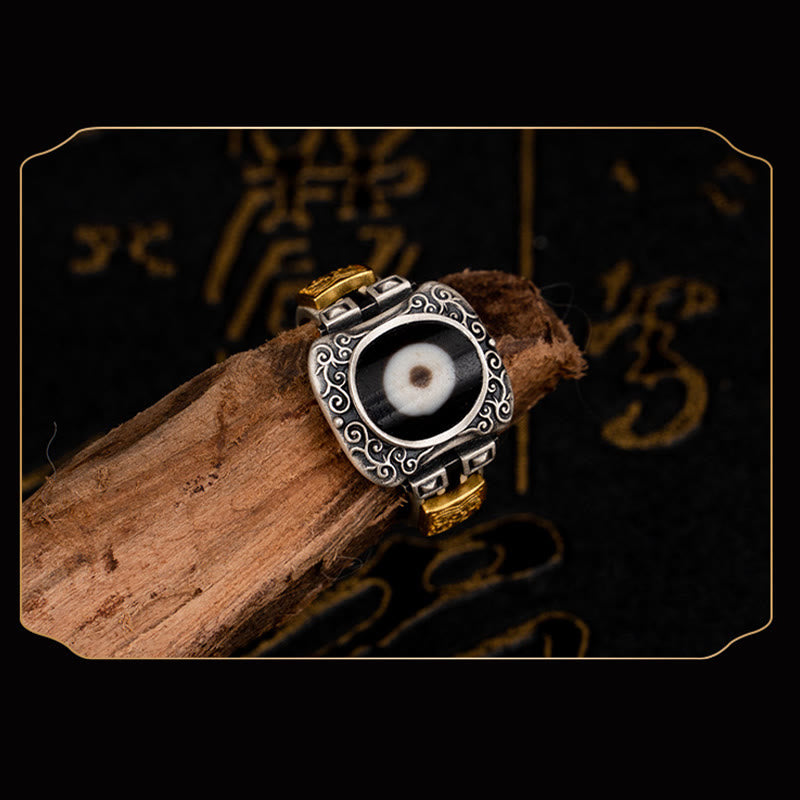 Anello di protezione con Buddha Stones Dzi in argento sterling 925 con design Zakiram della dea della ricchezza