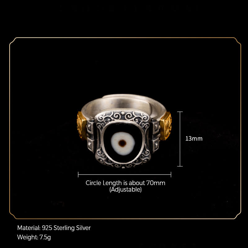 Anello di protezione con Buddha Stones Dzi in argento sterling 925 con design Zakiram della dea della ricchezza