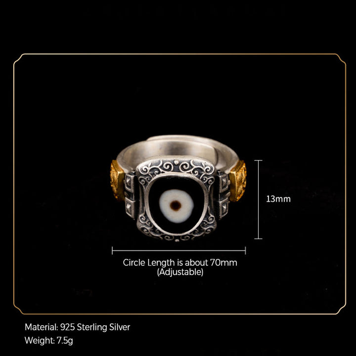 Anello di protezione con Buddha Stones Dzi in argento sterling 925 con design Zakiram della dea della ricchezza