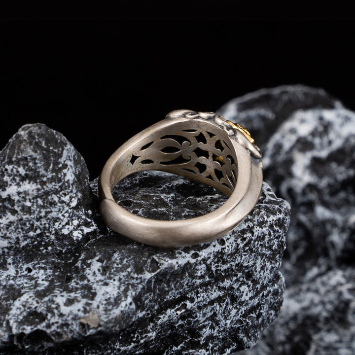 Anello regolabile con protezione del teschio tibetano in argento sterling 925 Buddha Stones