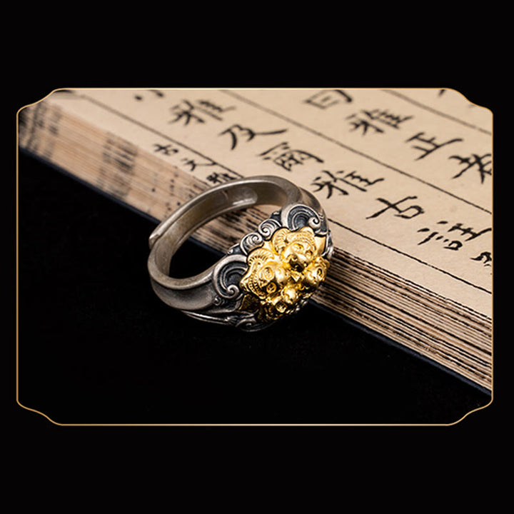 Anello regolabile con protezione del teschio tibetano in argento sterling 925 Buddha Stones