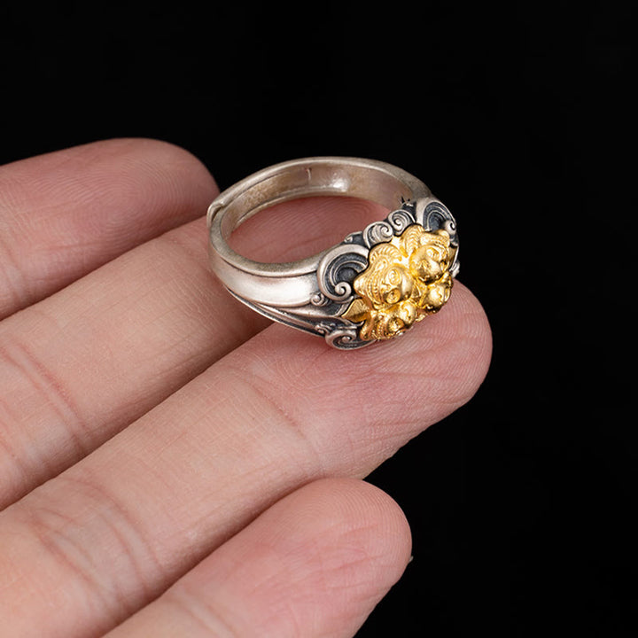 Anello regolabile con protezione del teschio tibetano in argento sterling 925 Buddha Stones