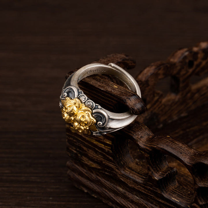 Anello regolabile con protezione del teschio tibetano in argento sterling 925 Buddha Stones