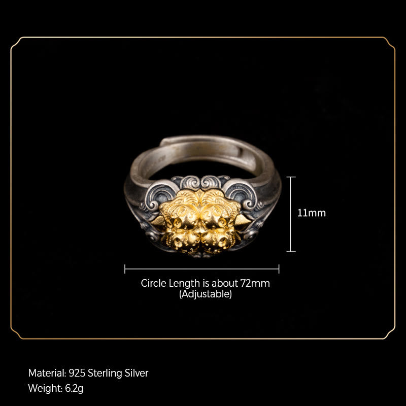 Anello regolabile con protezione del teschio tibetano in argento sterling 925 Buddha Stones