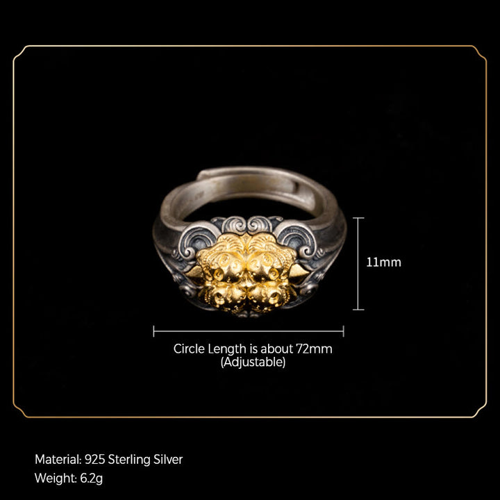 Anello regolabile con protezione del teschio tibetano in argento sterling 925 Buddha Stones