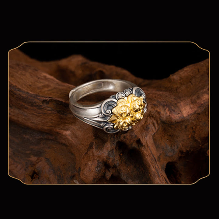 Anello regolabile con protezione del teschio tibetano in argento sterling 925 Buddha Stones