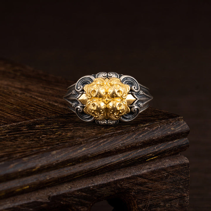 Anello regolabile con protezione del teschio tibetano in argento sterling 925 Buddha Stones