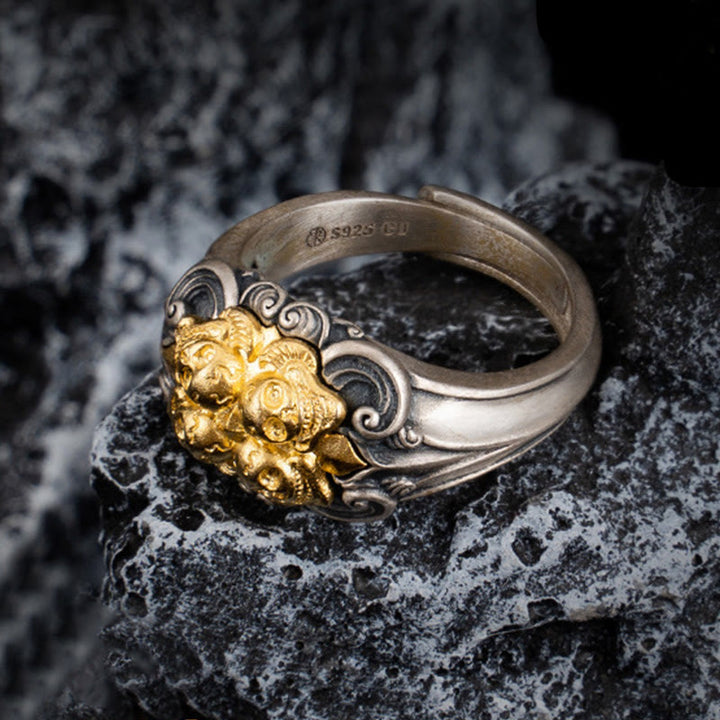 Anello regolabile con protezione del teschio tibetano in argento sterling 925 Buddha Stones