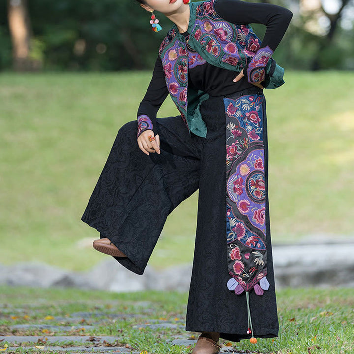 Buddha Stones Rana-Bottone Ricamo Fiori Cotone Lino Tang Suit Design Gilet Senza Maniche - image 7